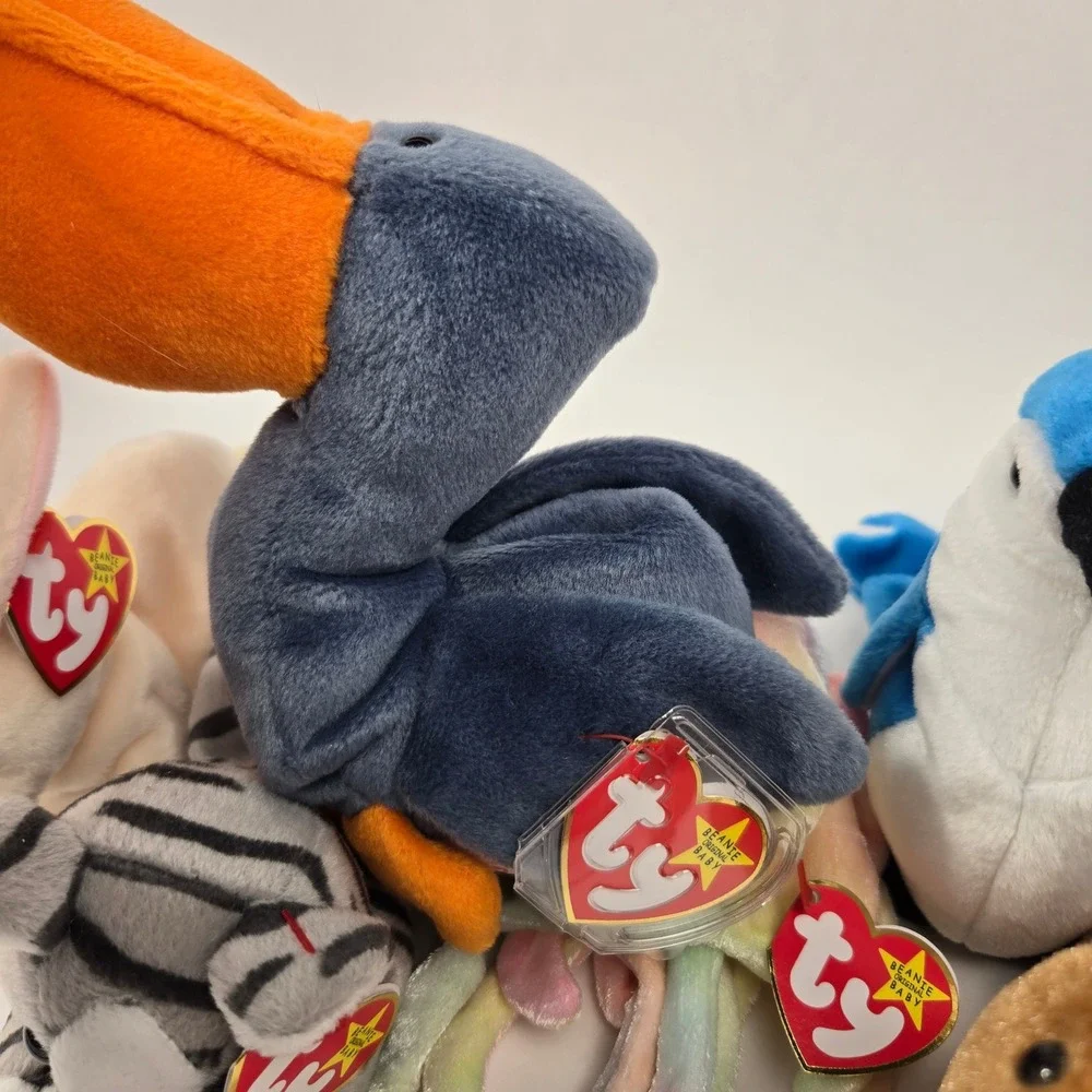 Ty Beanie Babies Lot of 7 Scoop Pelican Inky Jellyfish Stripes Tiger Paul Walrus